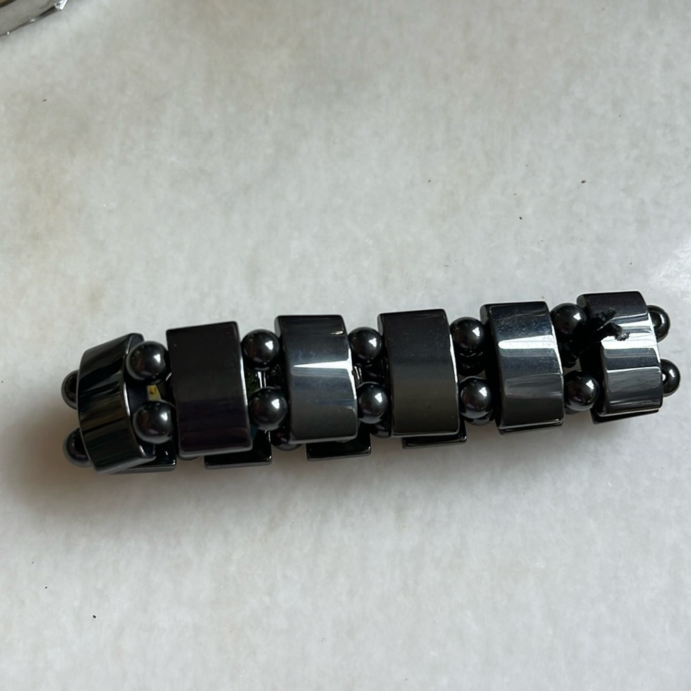 Vintage Hematite bracelet w religious icons